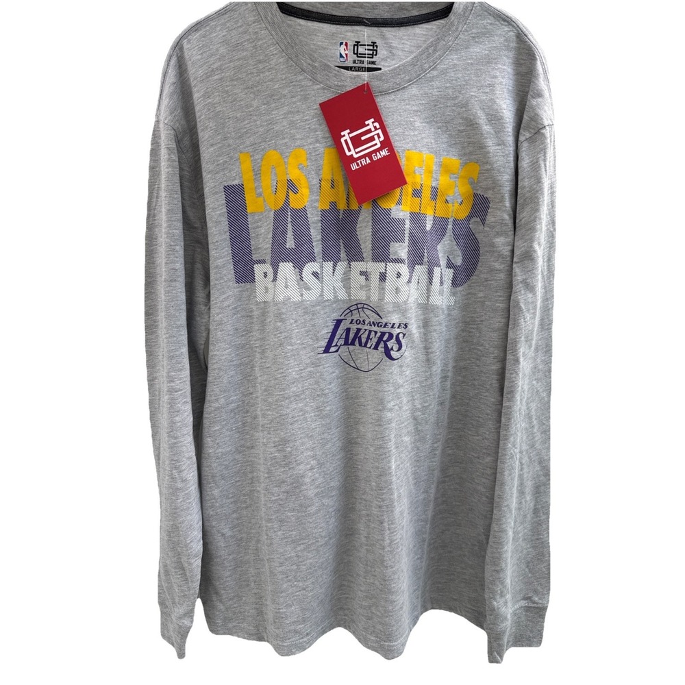 NWT Ultra Game Los Angeles Lakers Long Sleeve Shirt Size L NBA Heather Gray